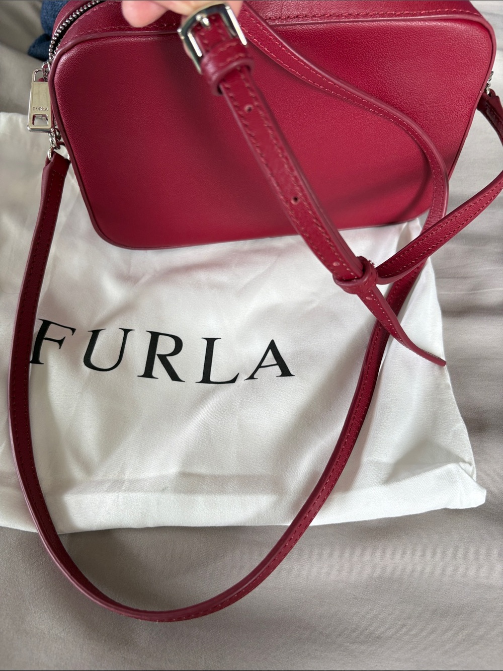 Furla Red Mini Quilted Leather Adjustable Crossbody Camera Bag With Dustbag - Picture 8 of 12